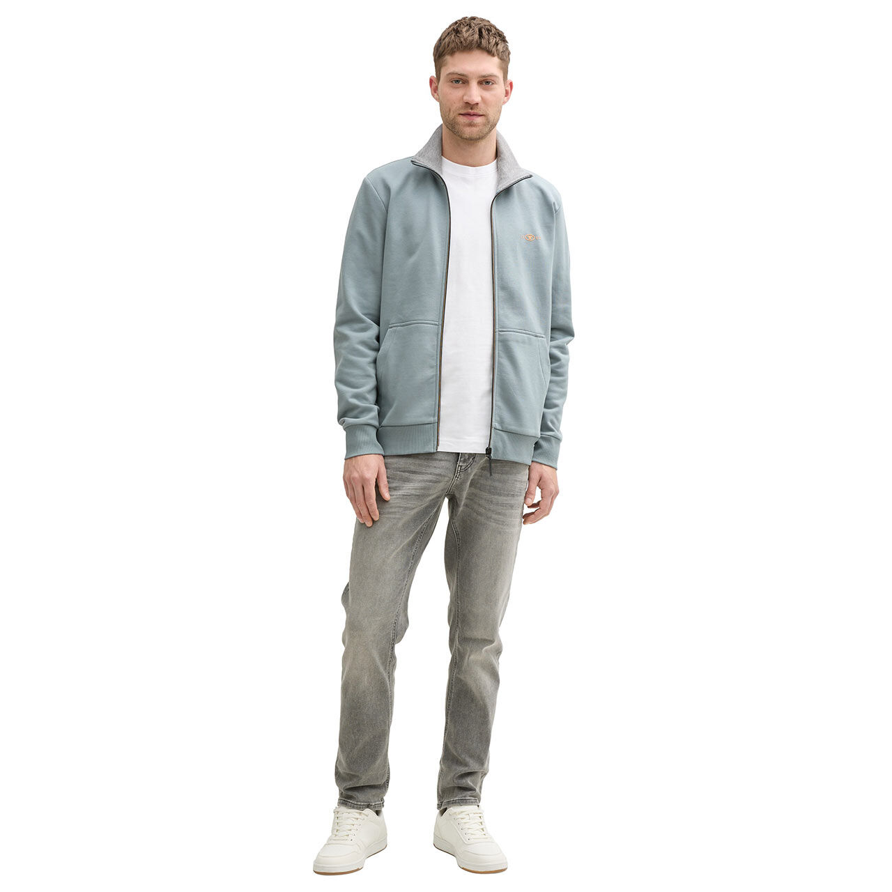 Tom Tailor Herren Sweatjacke Printed Stand-Up grey mint