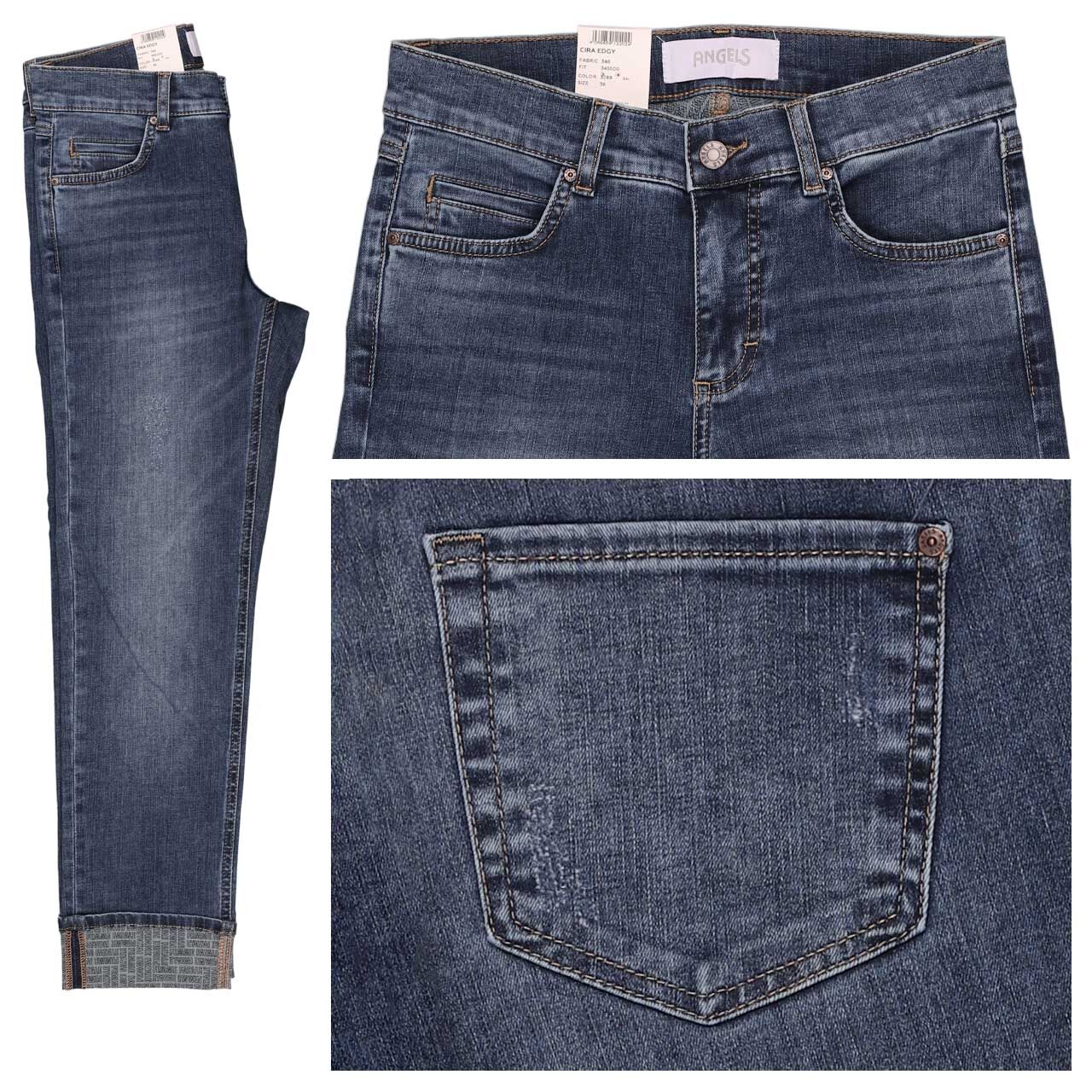 Angels Cira 7/8 Jeans mid blue used destroyed edgy