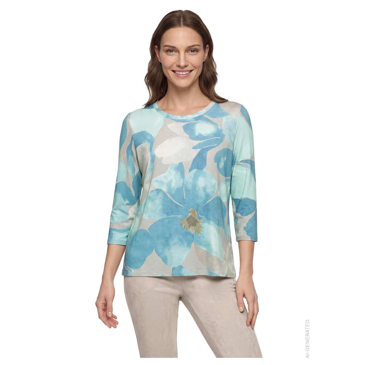 Damen 3/4 Arm Shirt von Betty Barclay in Petrol mit Print, Vorderansicht am Model