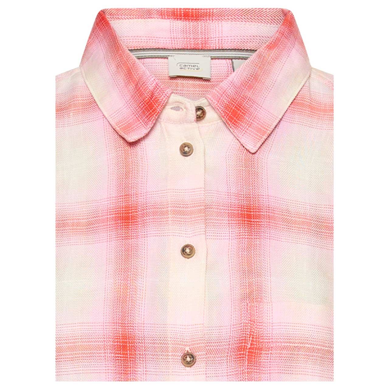 Damen Langarm Bluse von Camel active in Pink kariert, detaillierte Vorderansicht