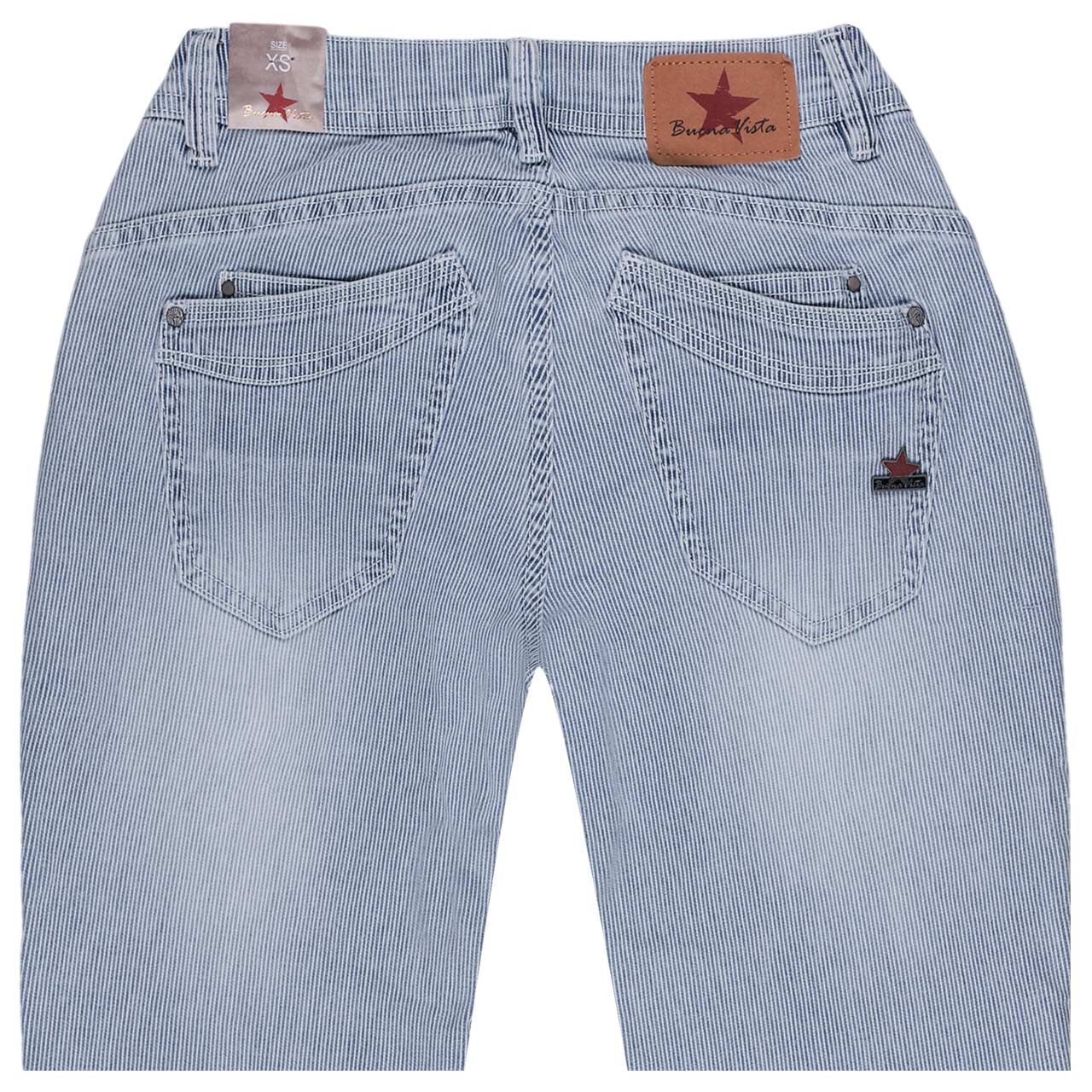 Damen Ankle Jeans Malibu Cropped Stretch Denim in Blau gestreift, detaillierte Rückansicht