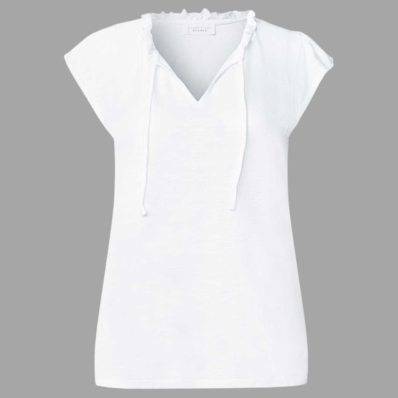 Street One Studio Damen T-Shirt Frill Neck white melange