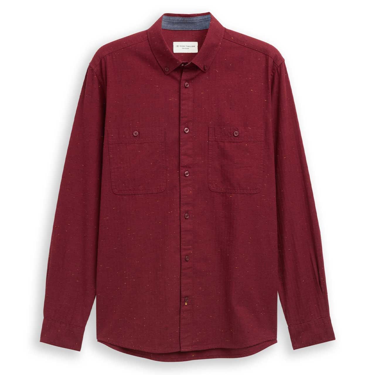 Tom Tailor Herren Langarm Hemd red nep structure melange