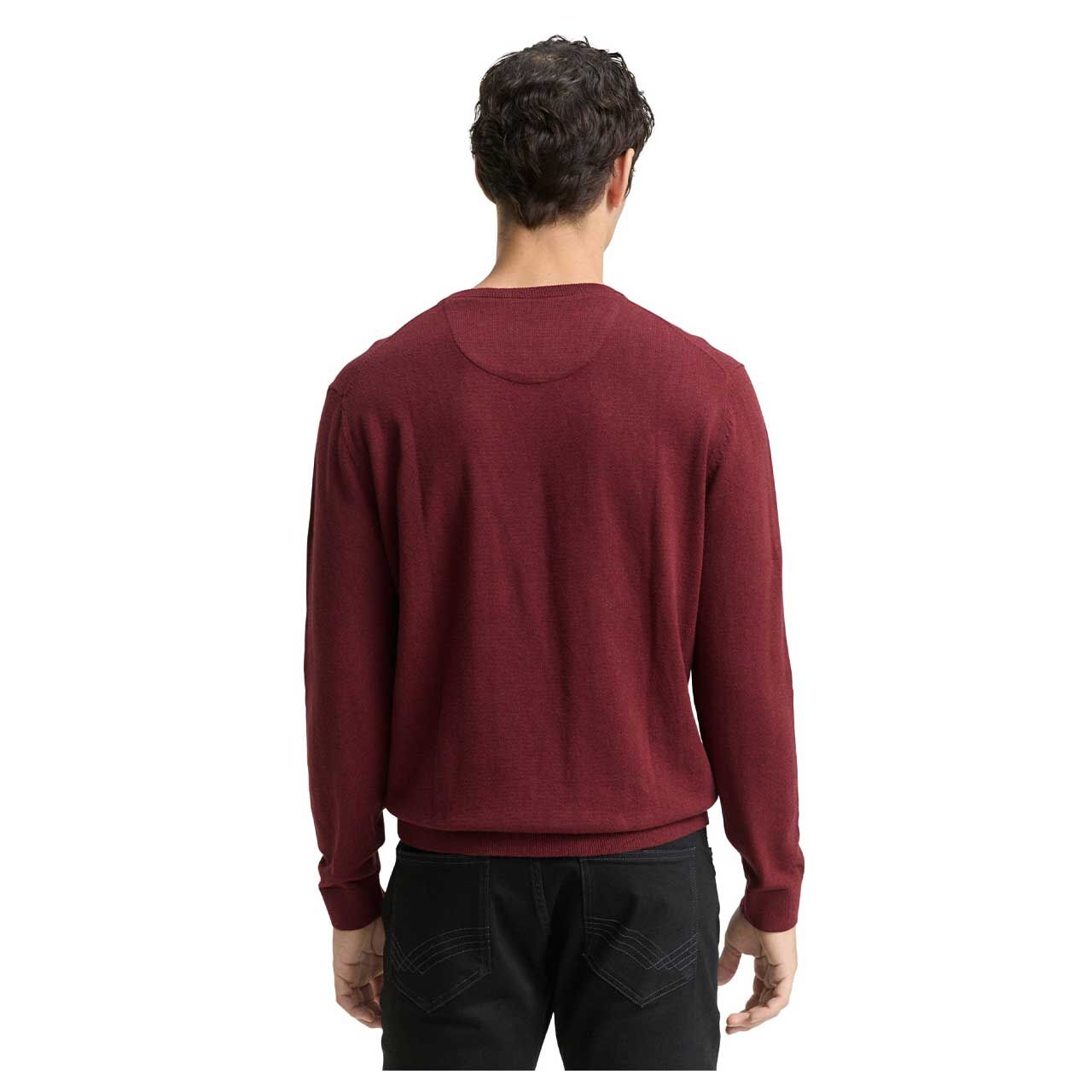 Herren Pullover Basic V-neck Knit von Tom Tailor in Weinrot meliert, Rückansicht am Model