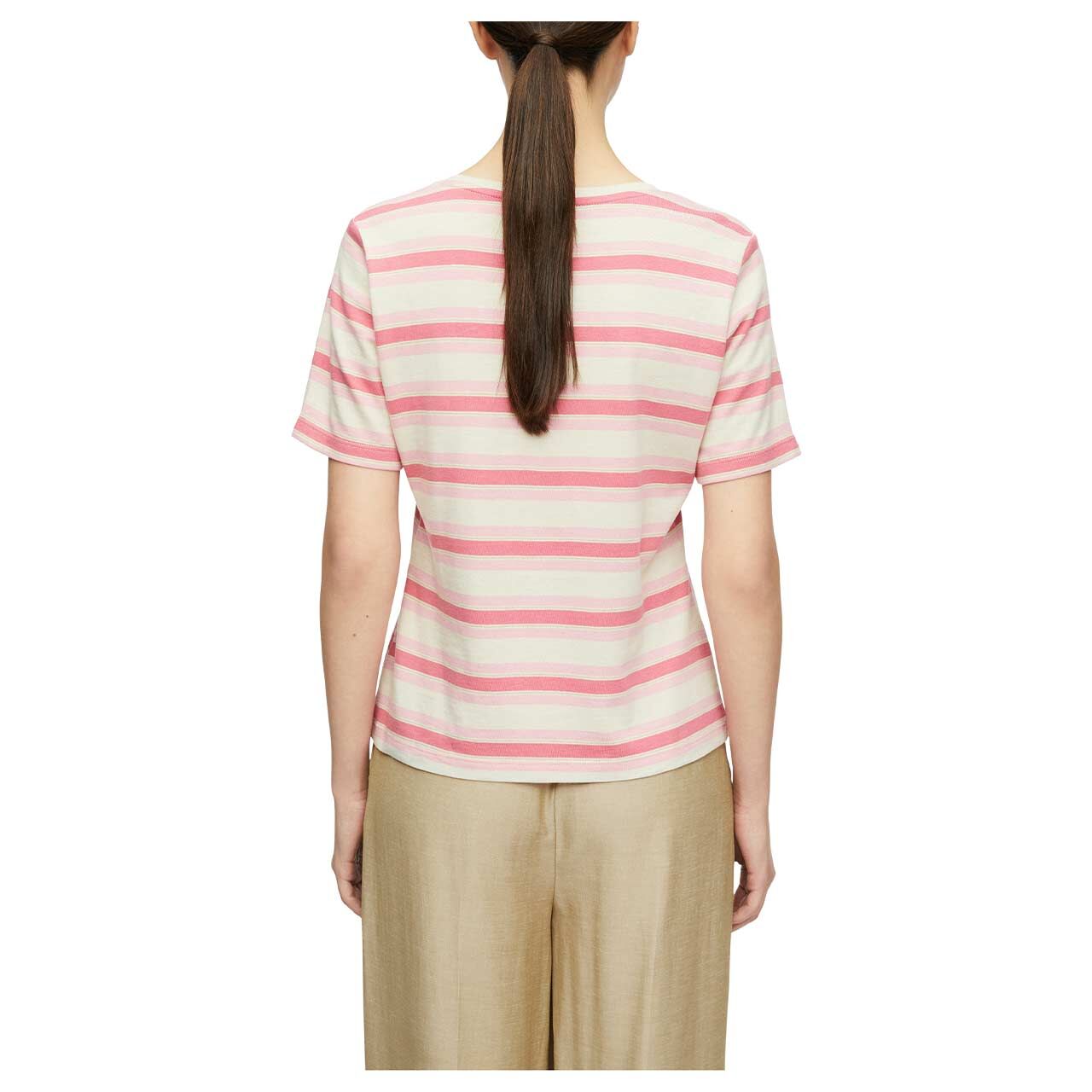 Damen T-Shirt von Comma in Rosa gestreift, Rückansicht am Model