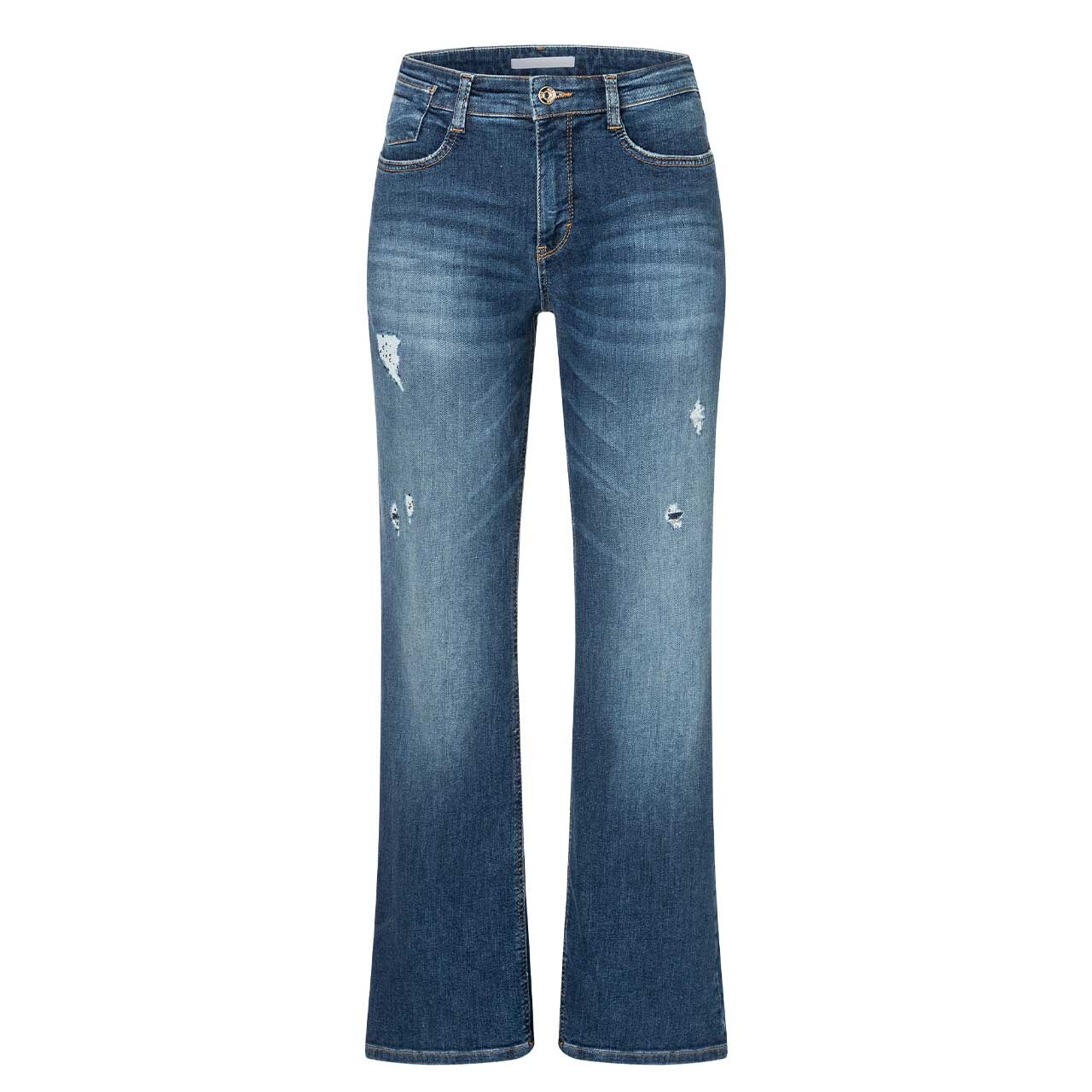 Stretch Damenjeans Laura von MAC in Blau verwaschen mit Destroyed-Effekten, Vorderansicht