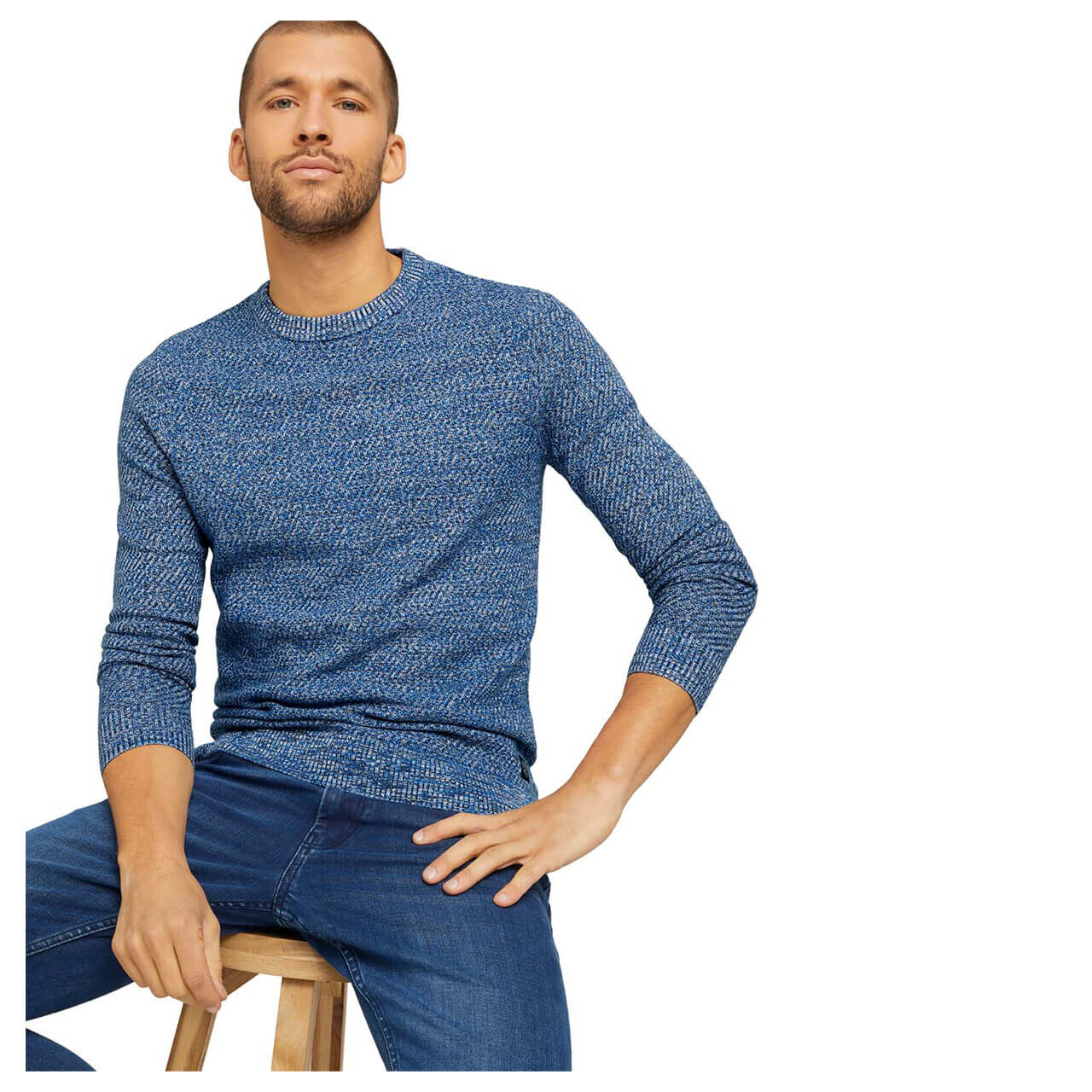 Tom Tailor Structured Basic Sweater Pullover für Herren in Dunkelblau meliert, FarbNr.: 25837