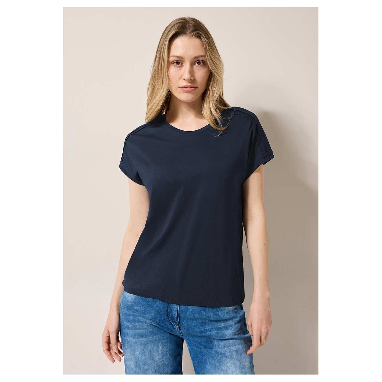 Cecil Damen T-Shirt Solid Deco Shoulder universal blue