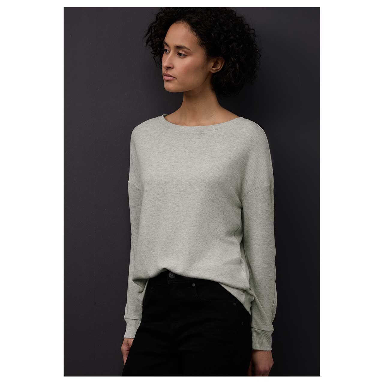 Damen Langarm Shirt Soft Lurex von Street One in Hellgrau meliert, Vorderansicht