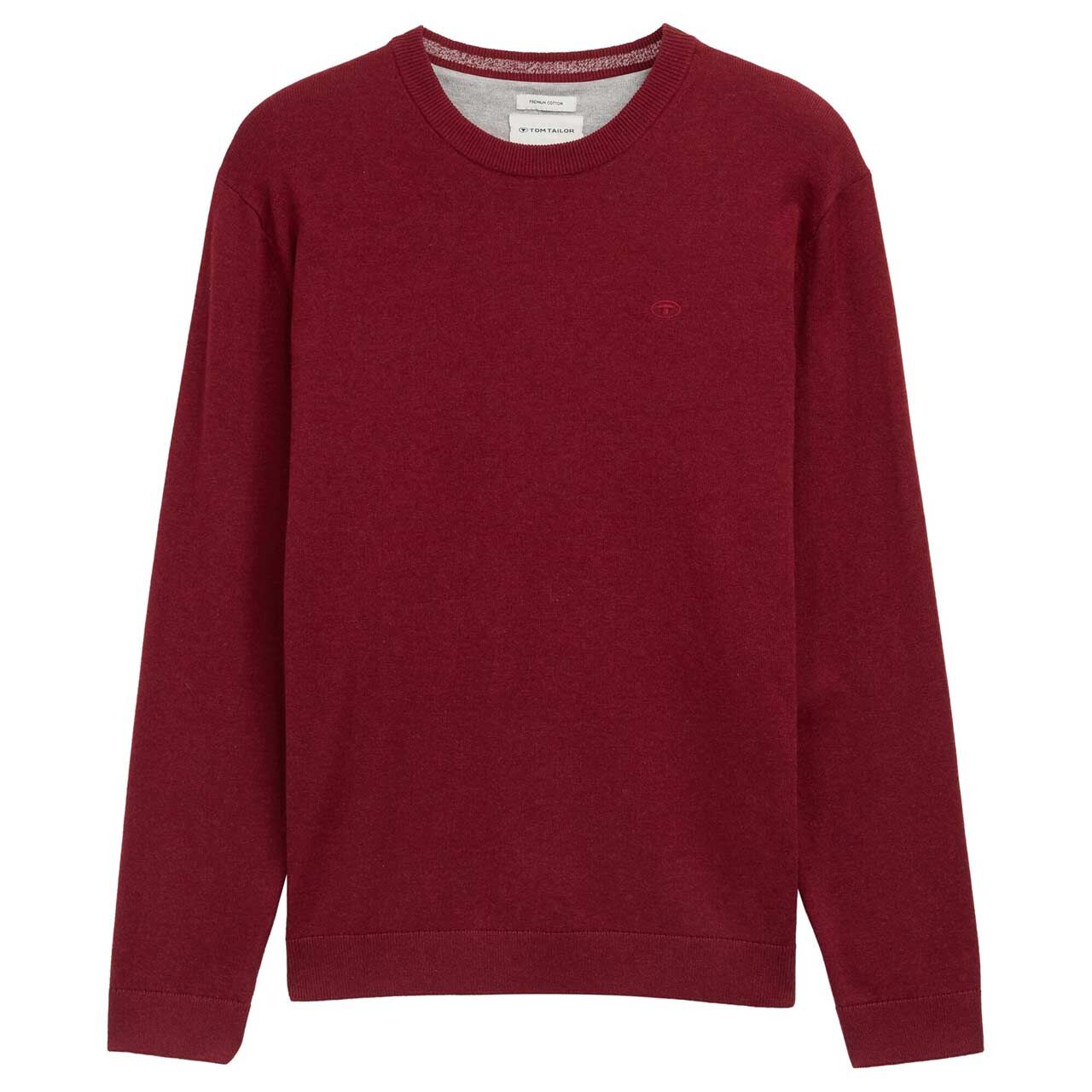 Tom Tailor Herren Pullover Basic Crewneck Knit dark samba red melange