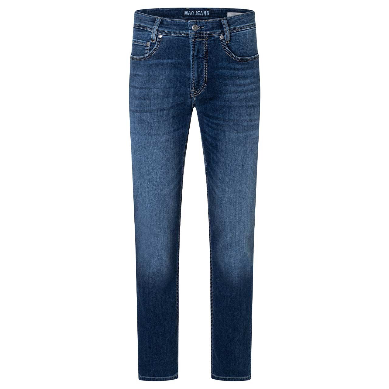 Stretch Herrenjeans Jogn Jeans von MAC in Dunkelblau angewaschen, Vorderansicht