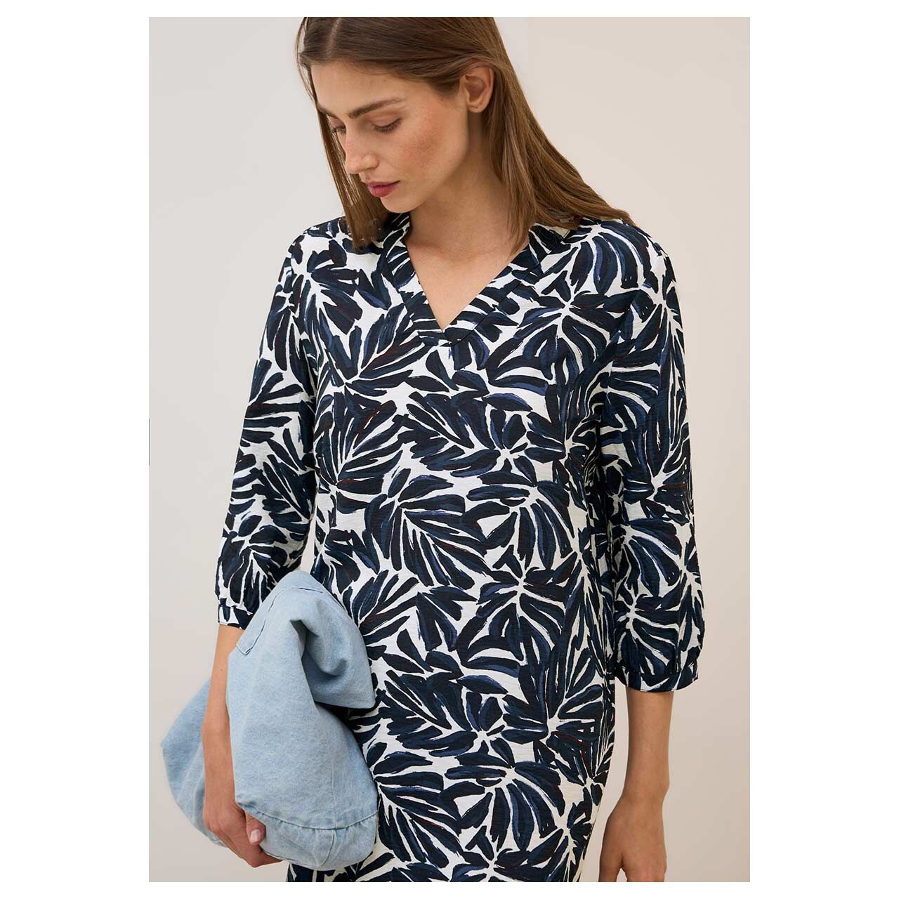 Damen 3/4 Arm Kleid Print Dress von Cecil in Dunkelblau mit Print, Ganzkörperansicht