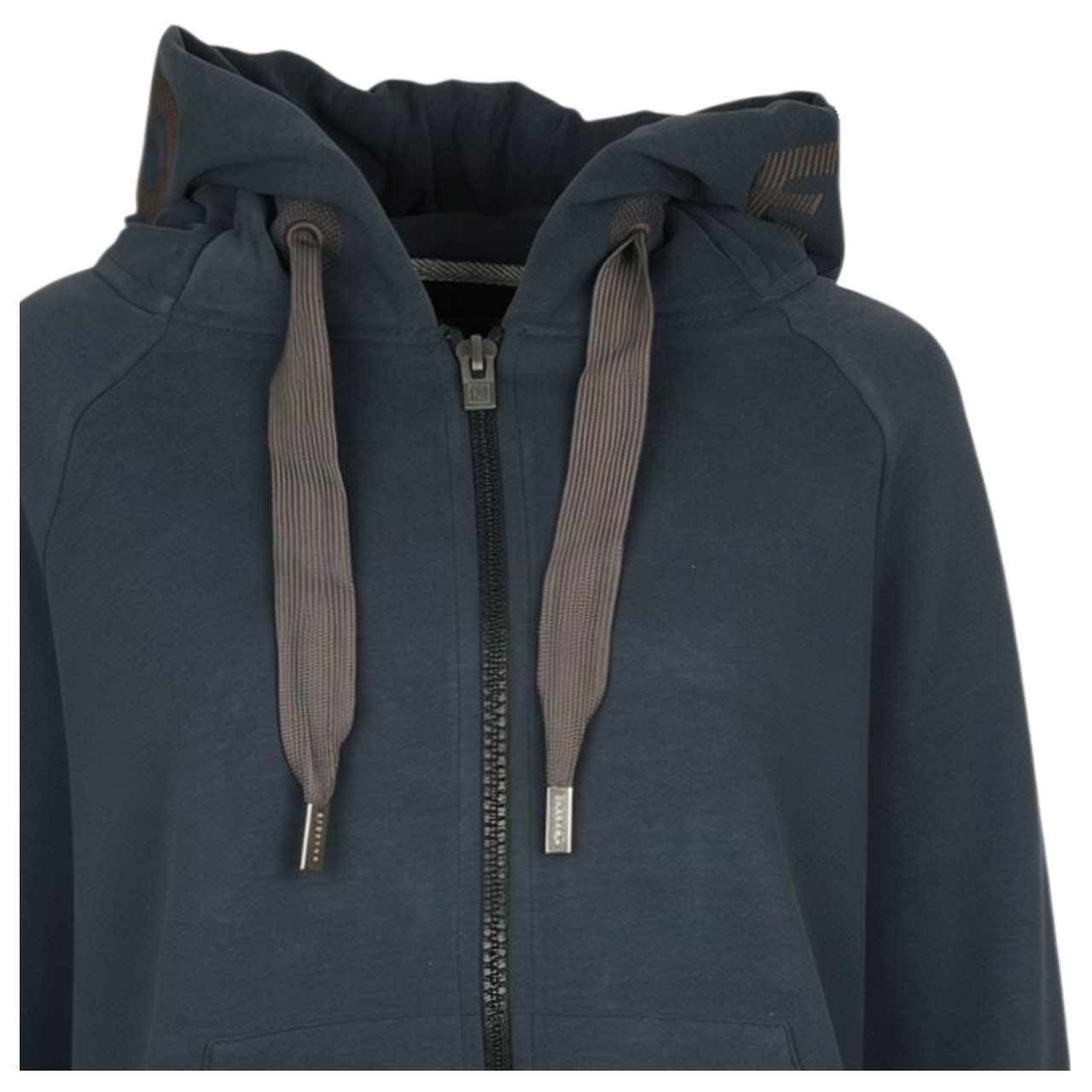 Damen Hoodie Sweatjacke Kelda von Elbsand in Dunkelblau mit Print, detaillierte Vorderansicht