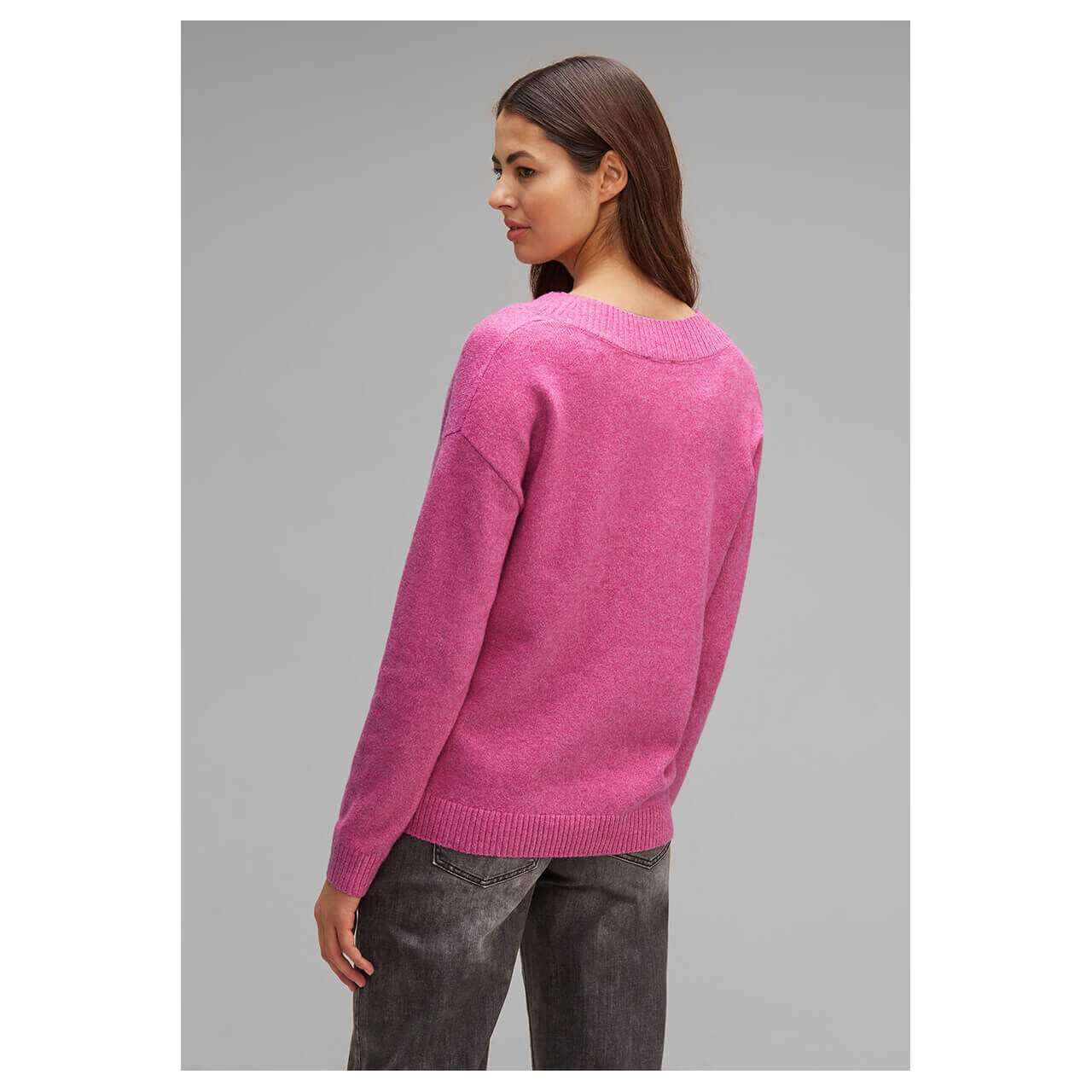 Street One Damen Pullover V-neck Sweater cozy pink melange