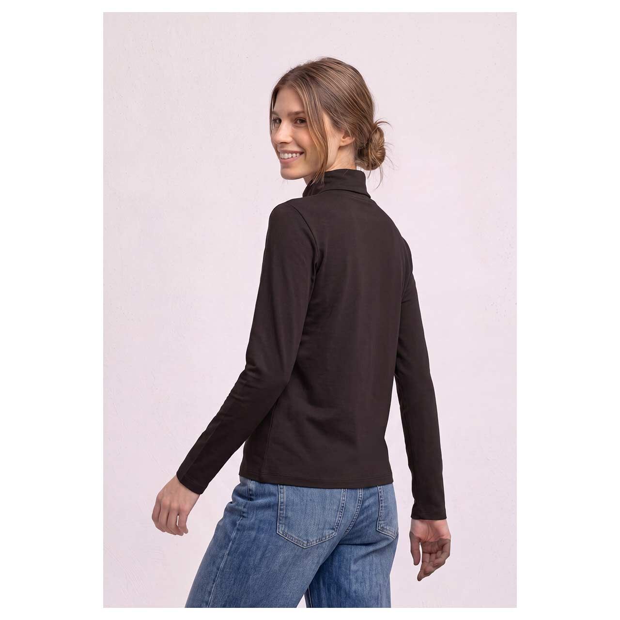Damen Rollkragen Langarmshirt Feminim Roll Neck von Street One in Dunkelbraun, Rückansicht am Model