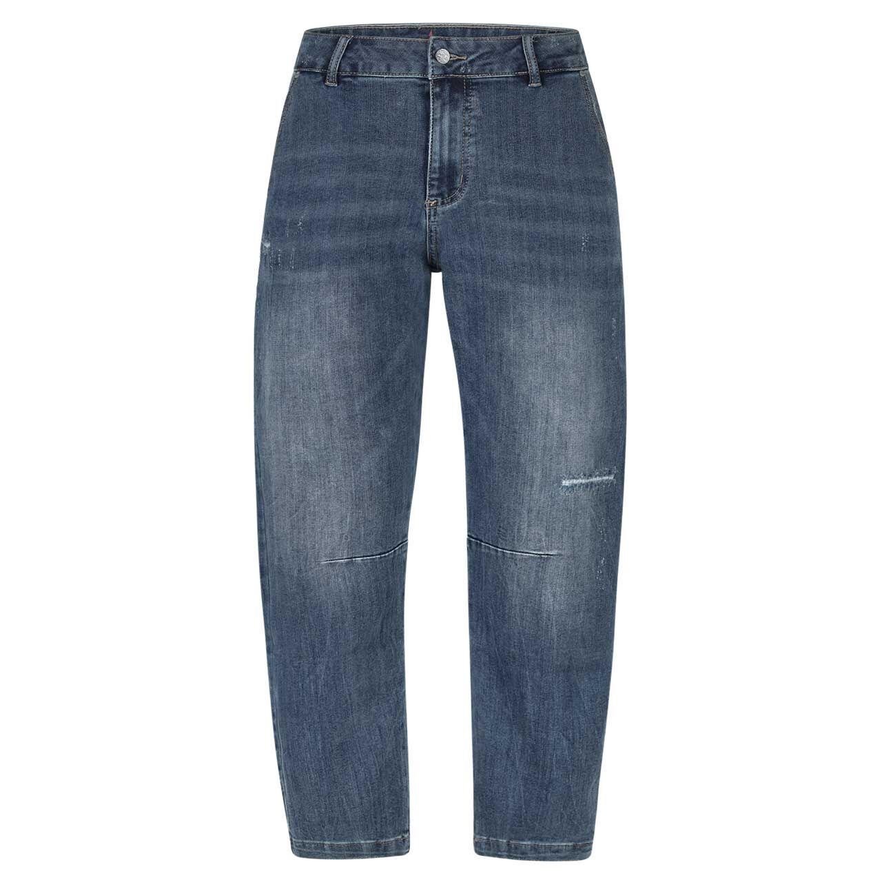 Damenjeans Barrel 7/8 Stretch Denim von Buena Vista in Blau verwaschen mit Destroyed-Effekten, Vorderansicht