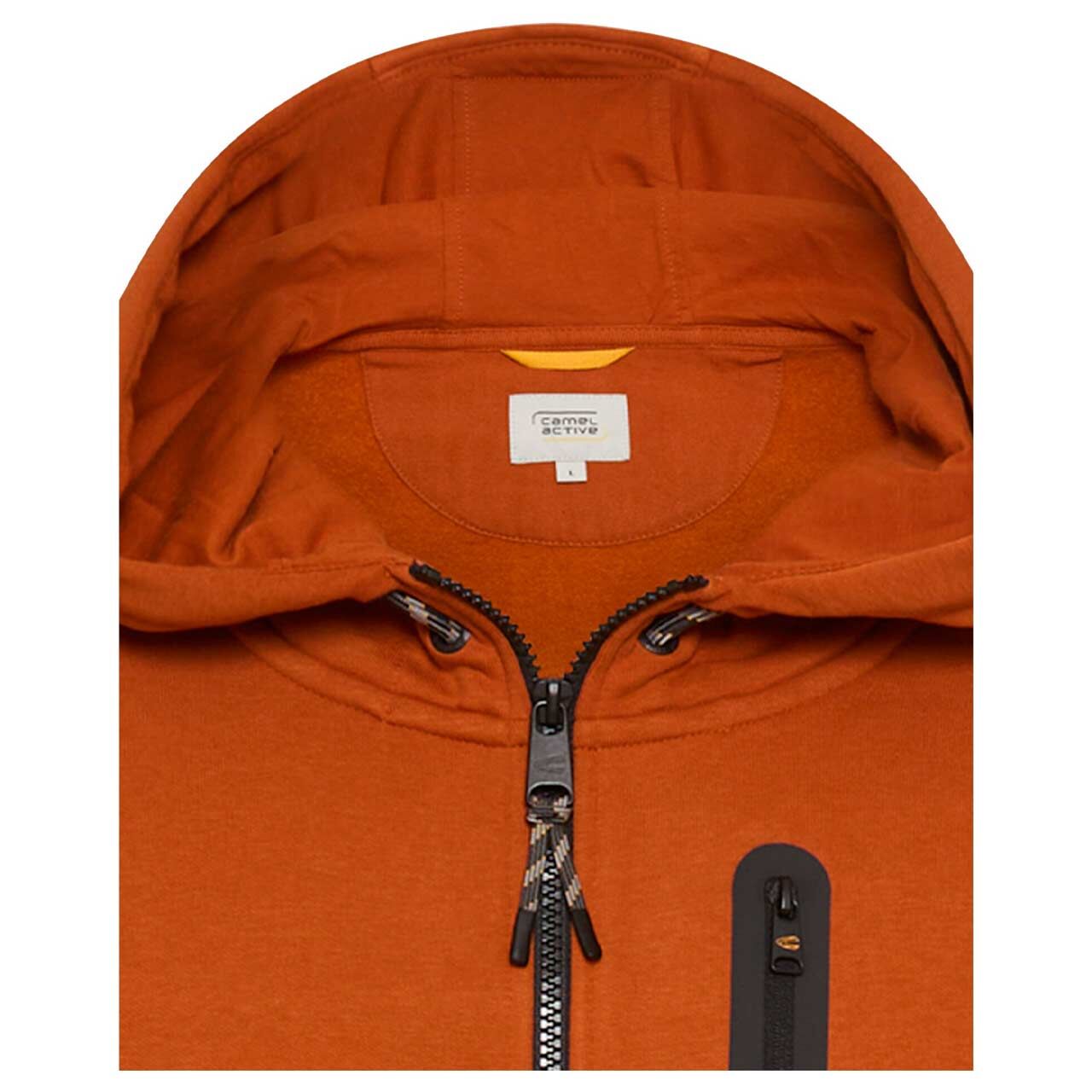 Herren Hoodie Sweatjacke von Camel active in Orange, detaillierte Vorderansicht