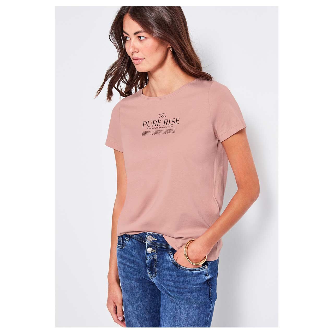 Damen T-Shirt Basic Wording von Street One in Altrosa, Vorderansicht am Model