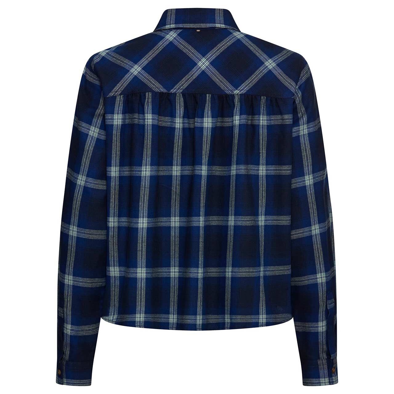 Damen Langarm Bluse von Camel active in Blau kariert, Rückansicht