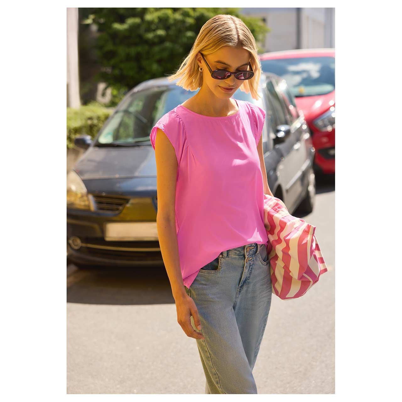 Damen Blusen Top Sleeve Detail von Street One Studio in Pink, Vorderansicht am Model