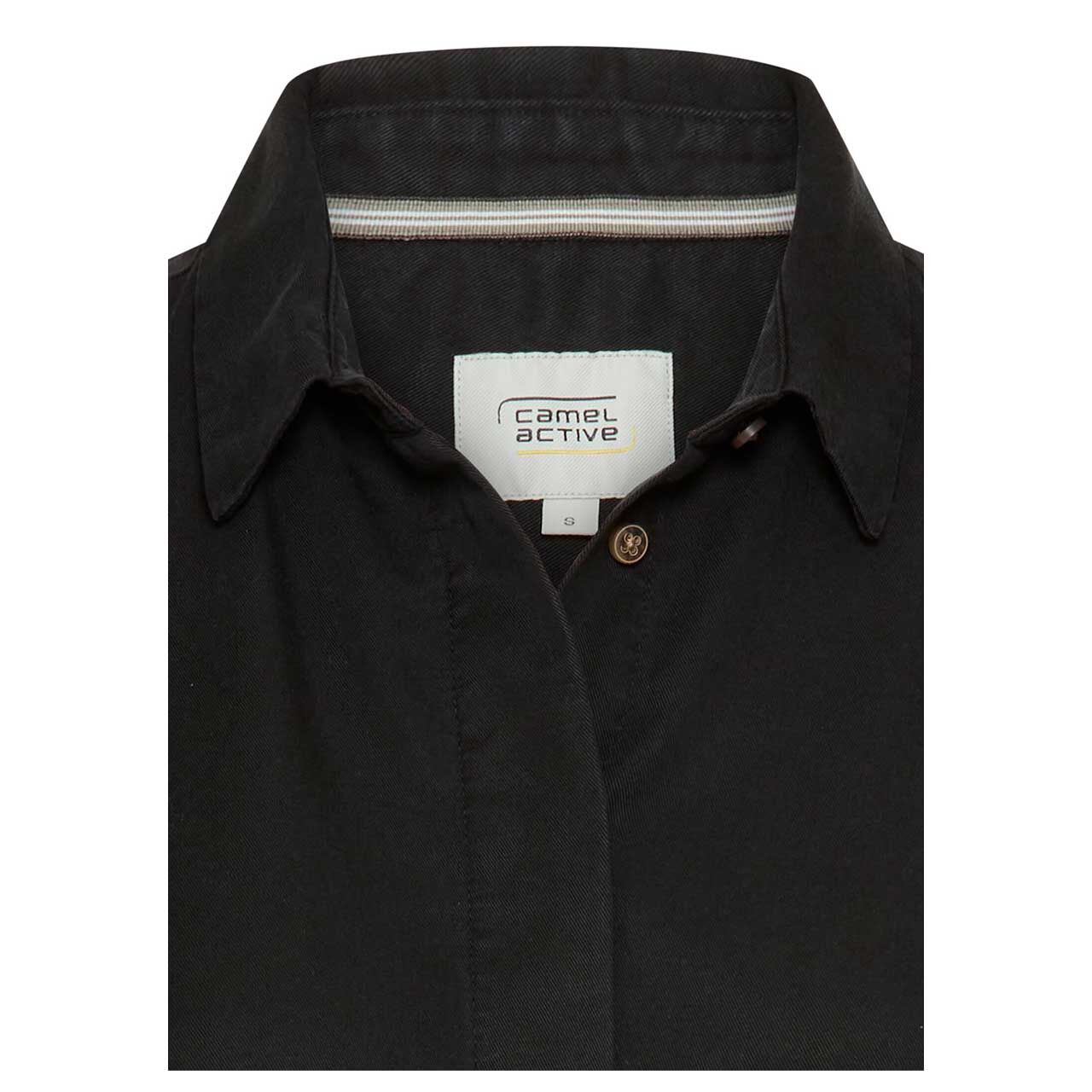 Damen Kurzarm Bluse von Camel active in Schwarz, detaillierte Vorderansicht
