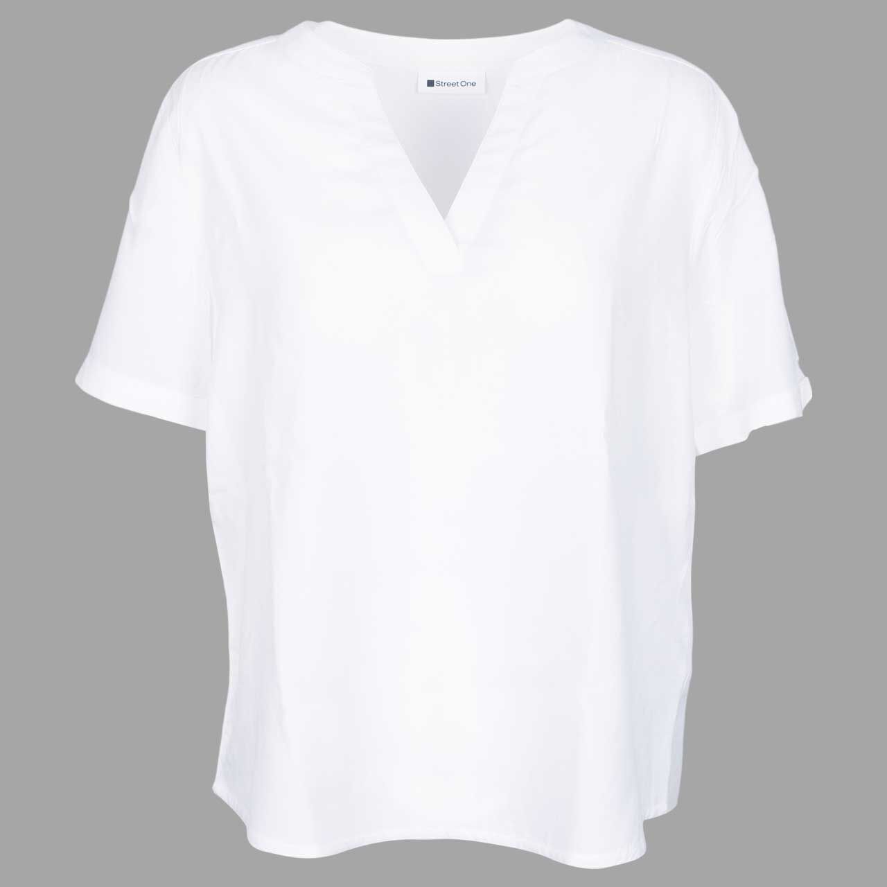 Street One Damen Kurzarm Bluse Splitneck Turn-Up off white
