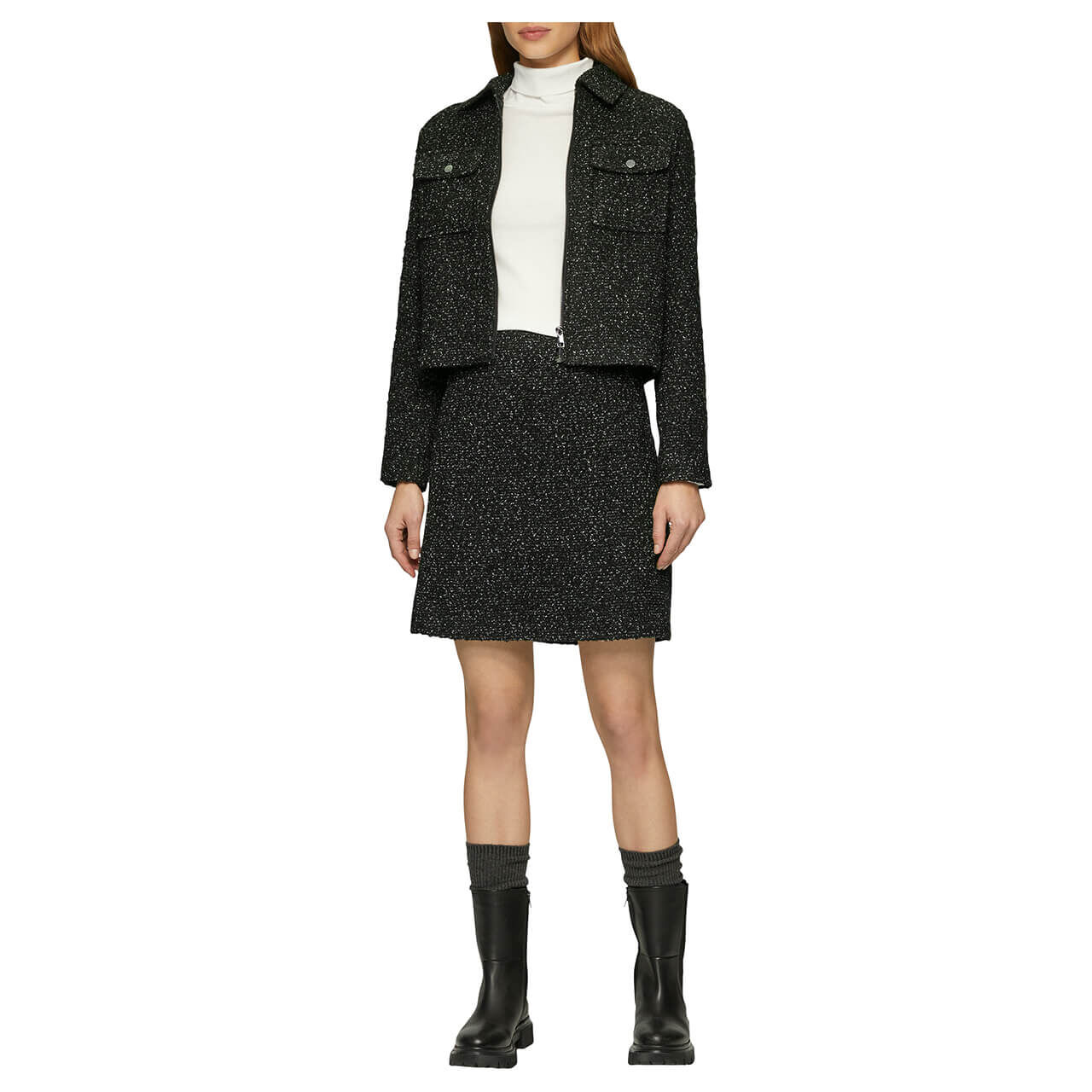 Damen Rock von s.Oliver in Schwarz mit Glitzer, detaillierte Vorderansicht am Model