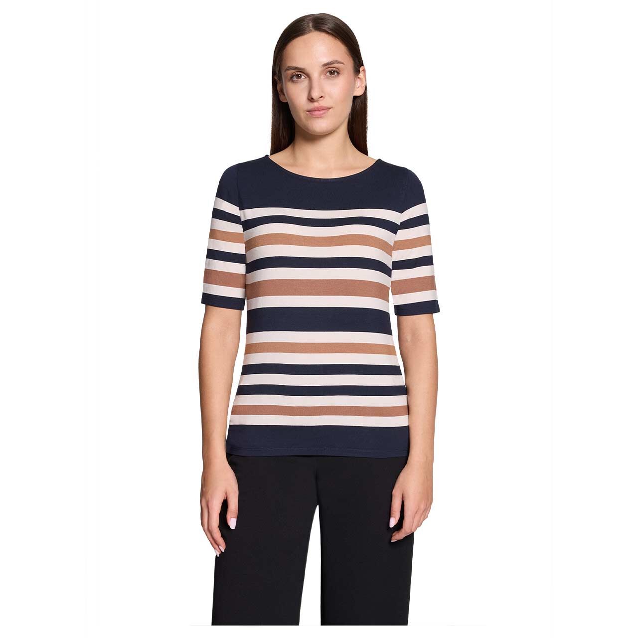Damen T-Shirt von Betty Barclay in Dunkelblau gestreift, Vorderansicht am Model