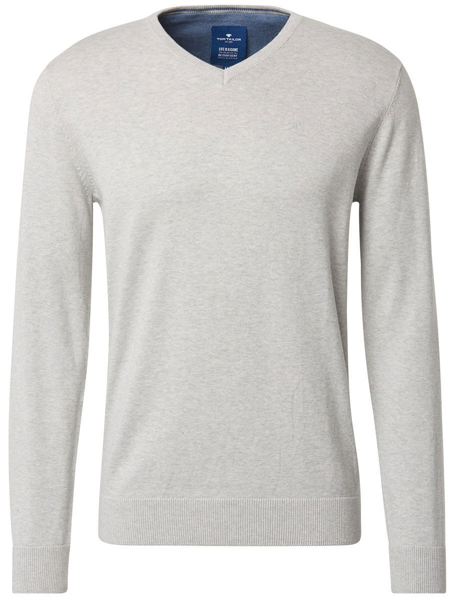 Tom Tailor Pullover Basic V-neck Sweater für Herren in Hellgrau, FarbNr.: 15730