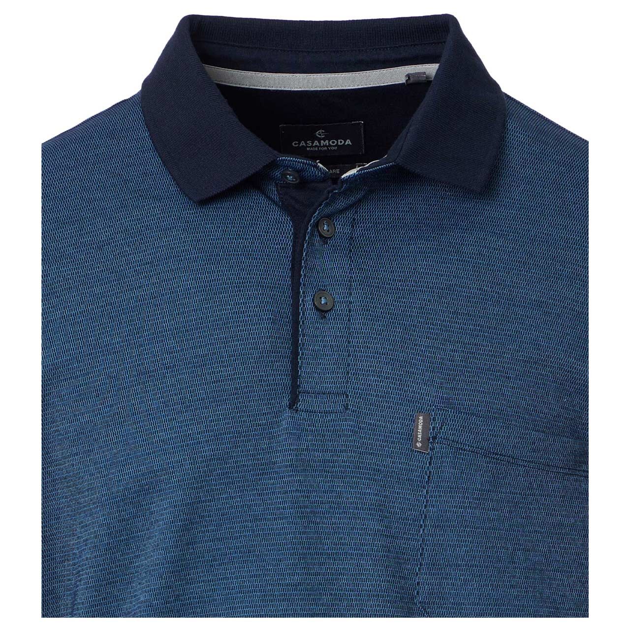 Herren Polo Langarm Shirt von Casa Moda in Dunkelblau, Detailansicht vorne
