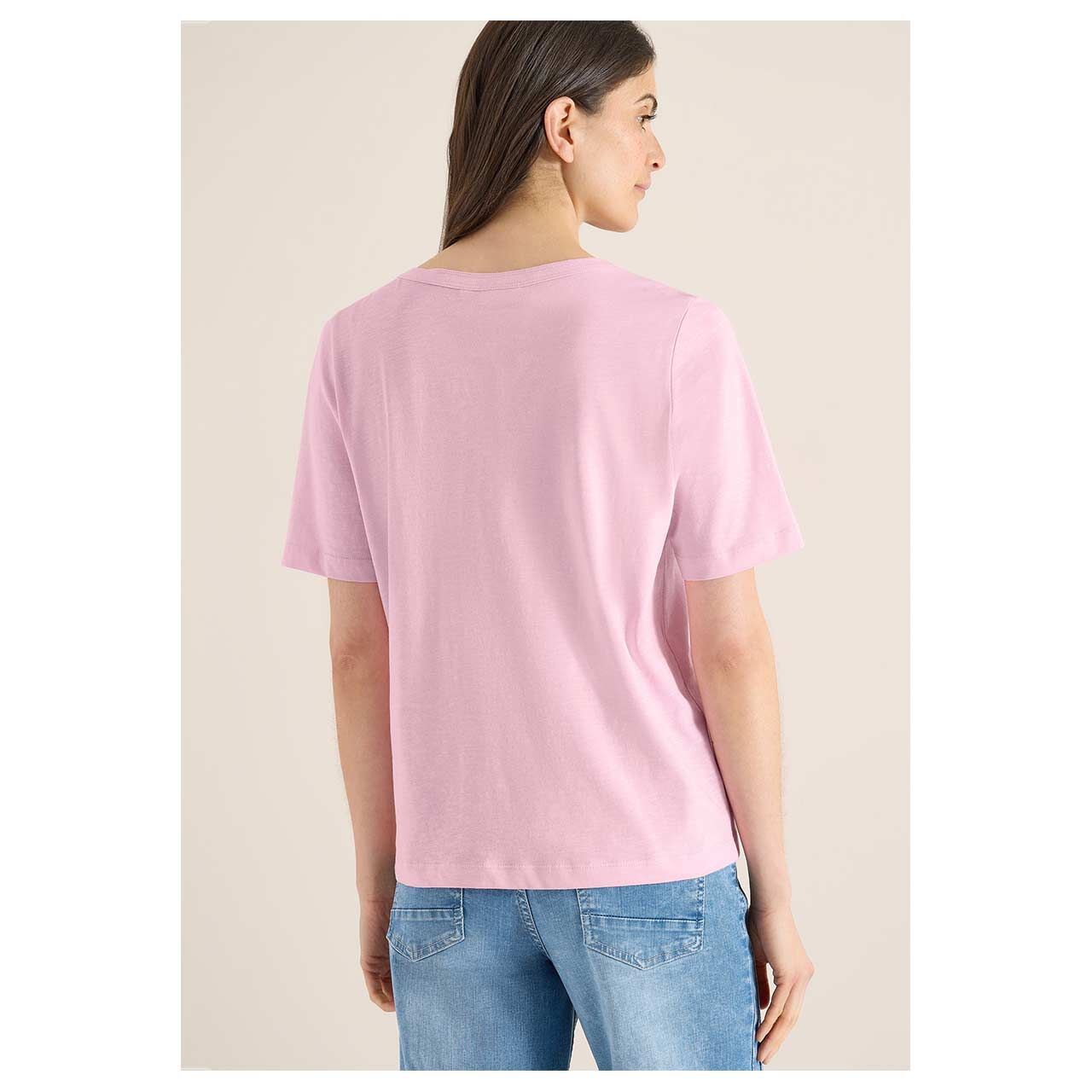 Damen T-Shirt Solid Slubyarn von Cecil in Rosa meliert, Rückansicht am Model