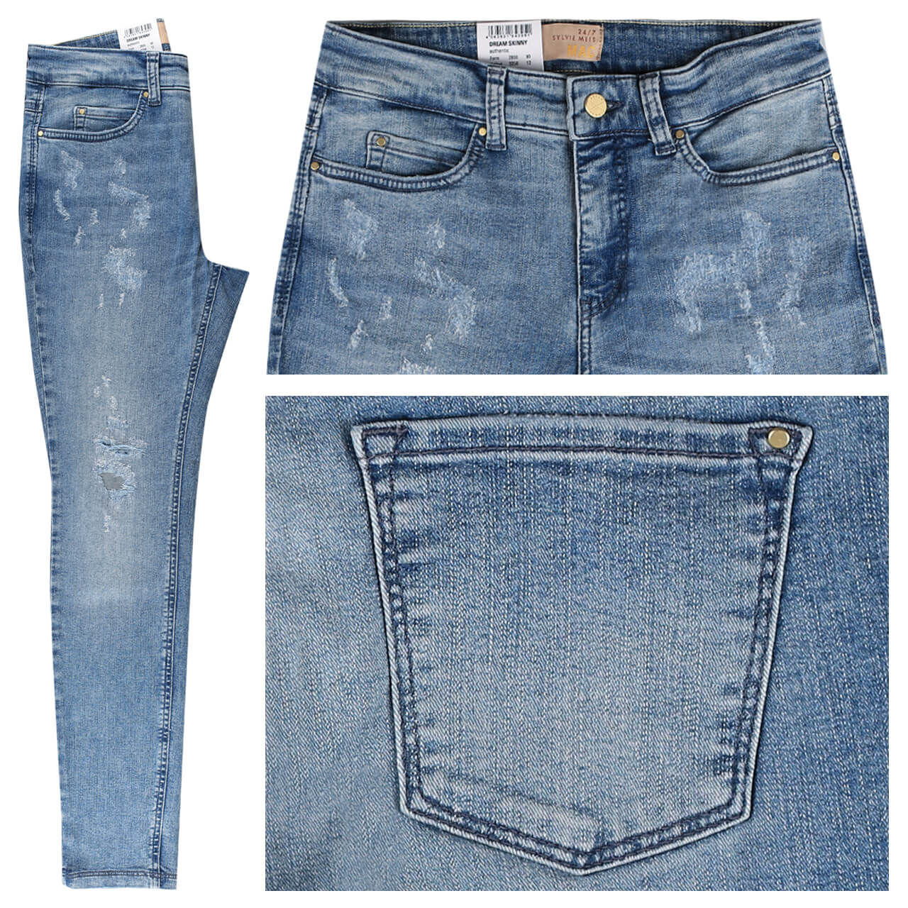 MAC Jeans Dream Skinny für Damen in Hellblau verwaschen mit Destroyed-Effekten, FarbNr.: D416