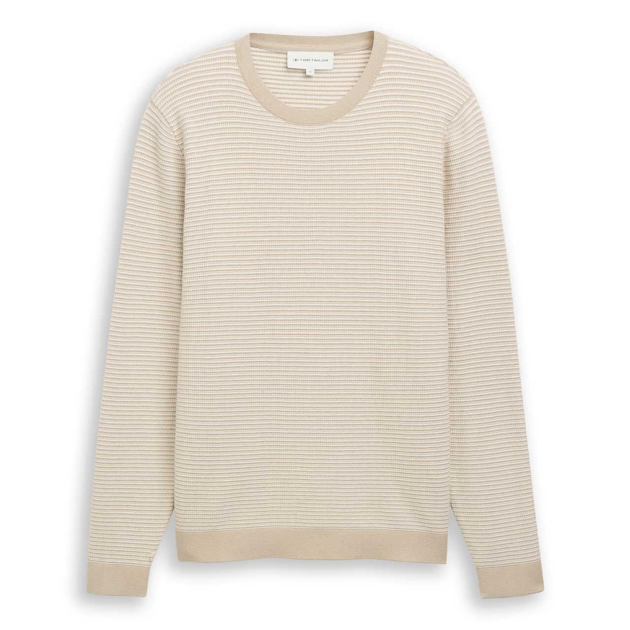 Tom Tailor Herren Pullover Striped Crewneck soft beige
