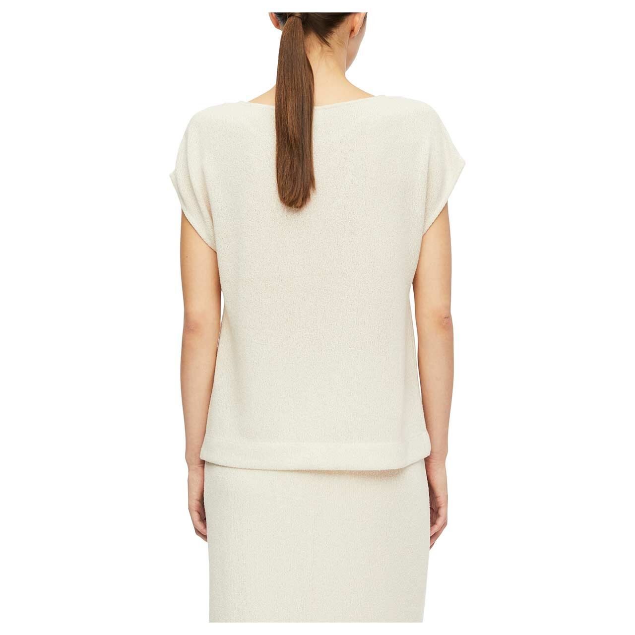 Damen Kurzarm Pullover von Comma in Beige, Rückansicht am Model