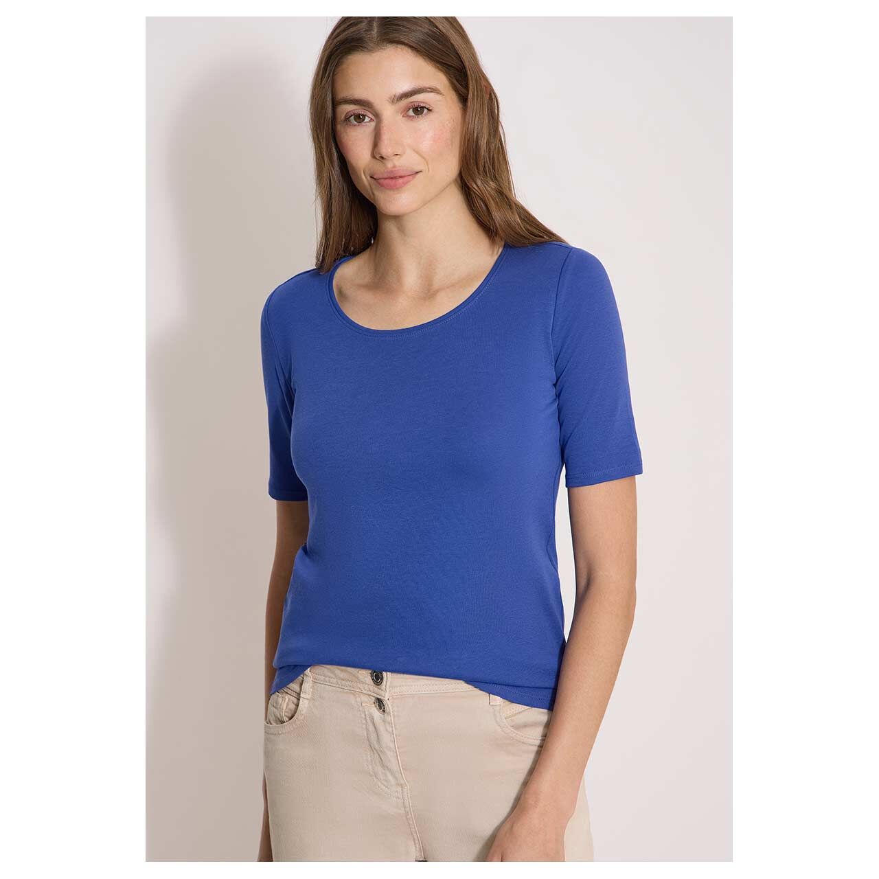 Damen T-Shirt Lena von Cecil in Blau, Detailansicht von vorne am Model