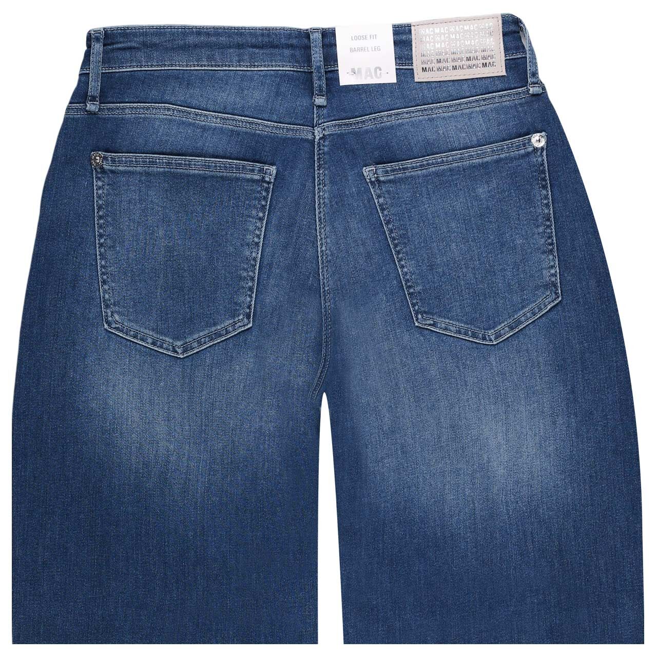 Damen Ankle Jeans Danni von MAC in Blau angewaschen mit Glitzer-Details und Used-Effekten, detaillierte Rückansicht