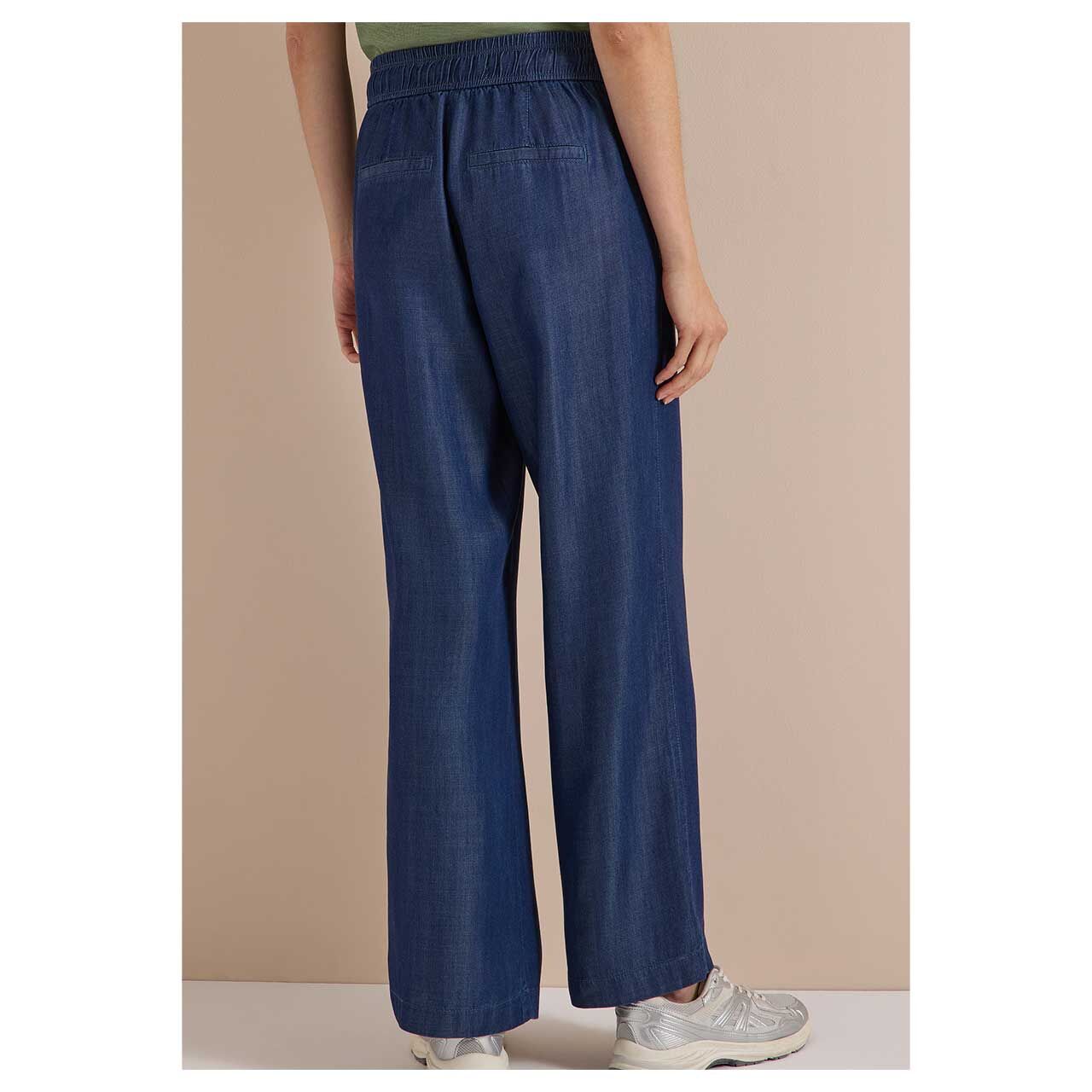 Ankle Wideleg Damenhose Neele Tencel™ von Cecil in Dunkelblau, Rückansicht am Model