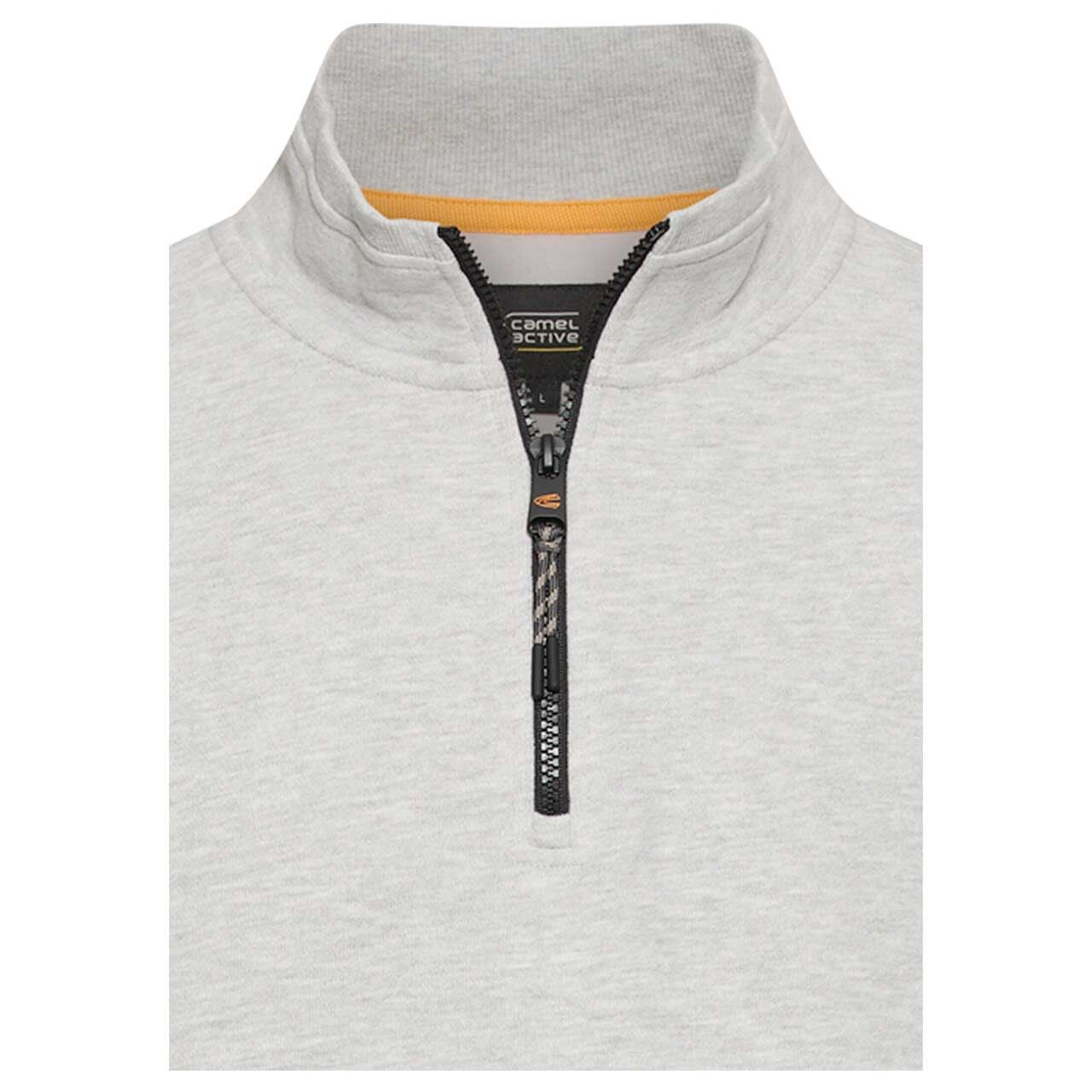 Herren Sweatshirt Troyer von Camel active in Hellgrau meliert, detaillierte Vorderansicht