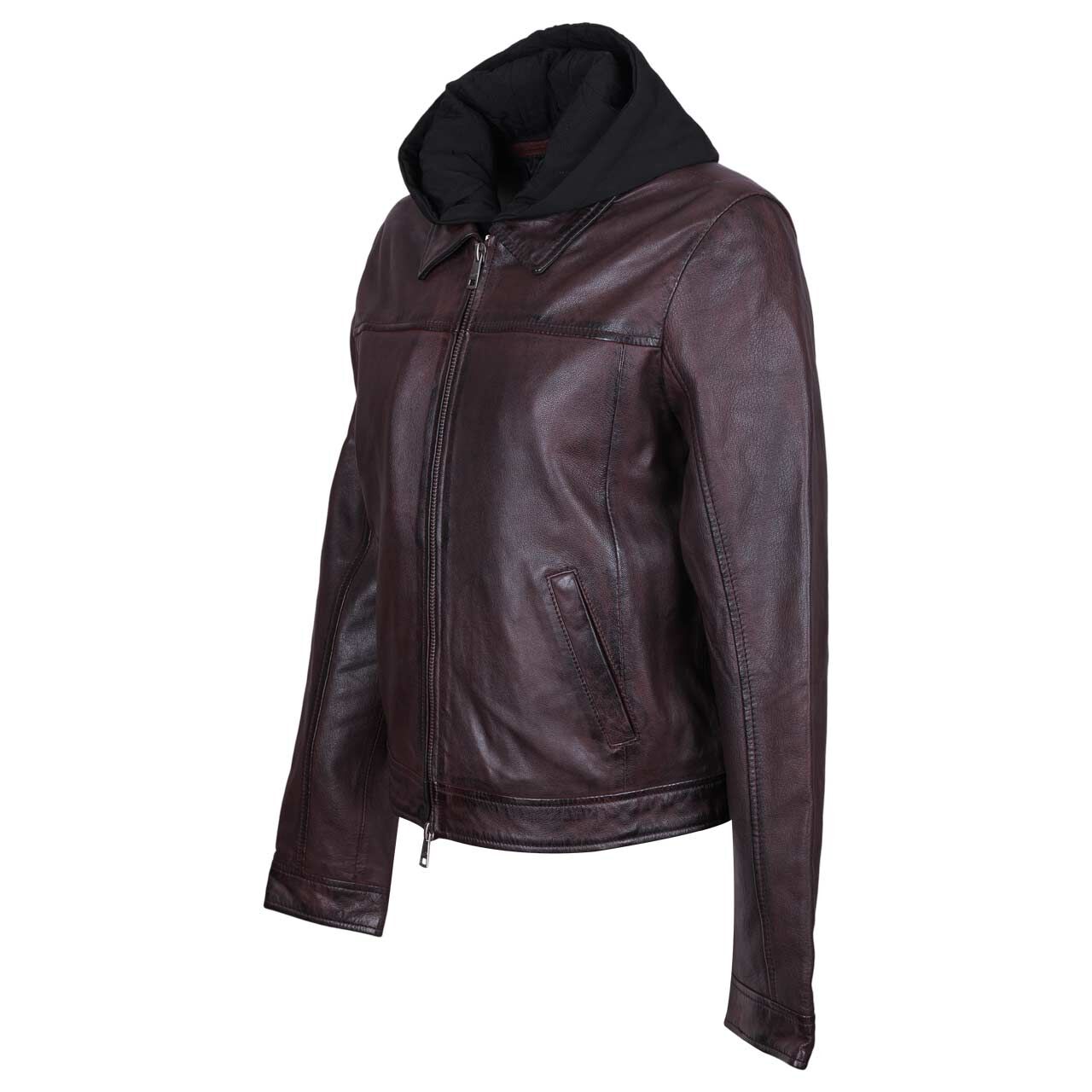 Damen Lederjacke Avih von Mauritius in Braun-Lila, Seitenansicht