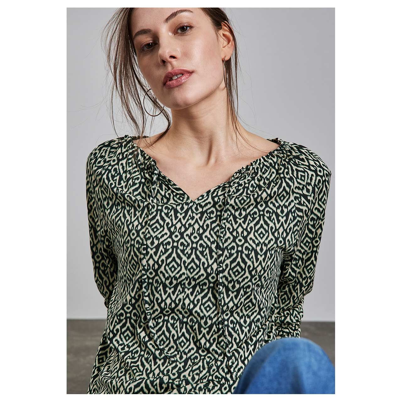 Street One Damen Langarm Shirt Printed Raglan hunter green