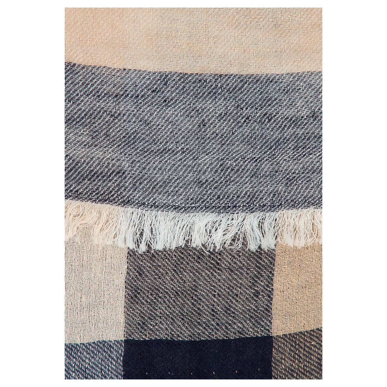 Damen Schal von Camel active in Dunkelblau kariert, Detailansicht Fransen