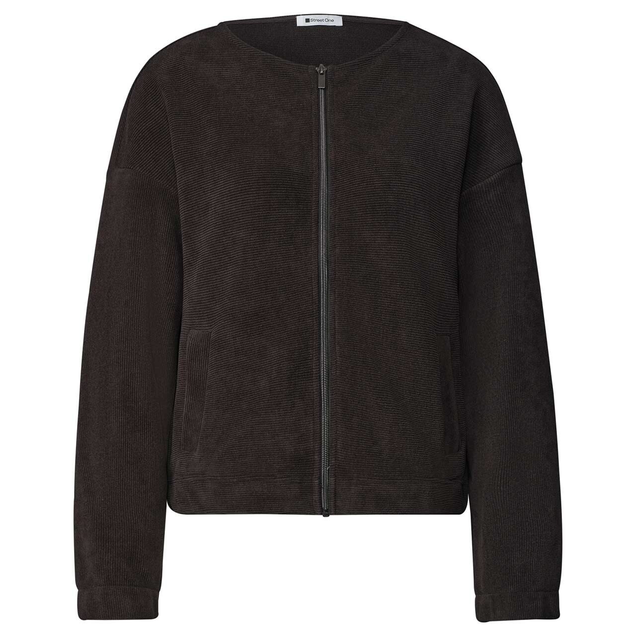 Street One Damen Cord Strickjacke Structure Jacket black coffee