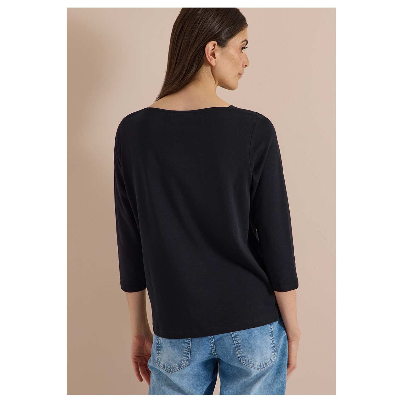 Damen 3/4 Arm Shirt Basic Boatneck von Cecil in Schwarz, Rückansicht am Model
