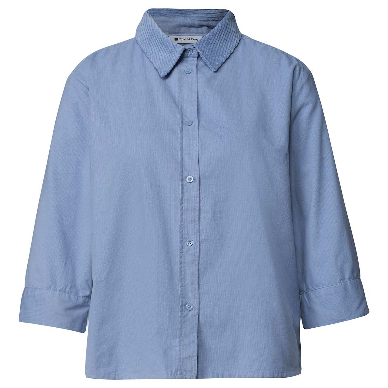 Street One Damen 3/4 Arm Cord Bluse Corduroy Mix Shirtcollar northern blue