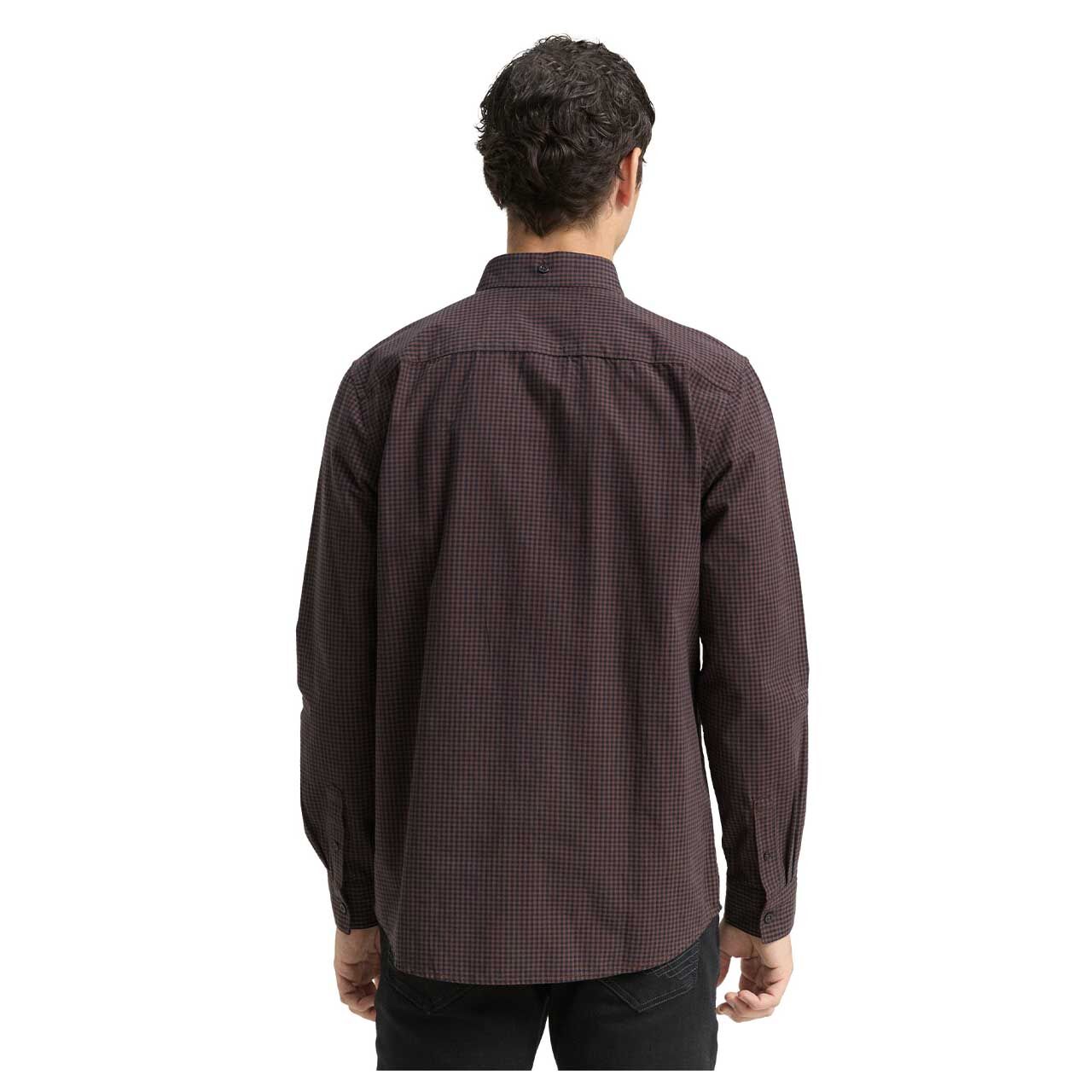 Herren Hemd von Tom Tailor in Braun kariert, Rückansicht am Model