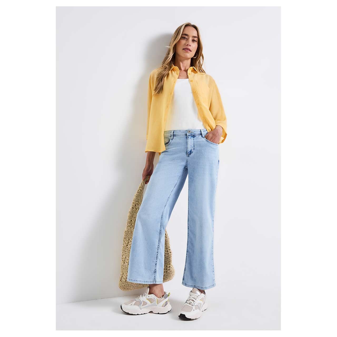 Damen 3/4 Arm Bluse Shirtcollar von Street One in Gelb, Ganzkörper
