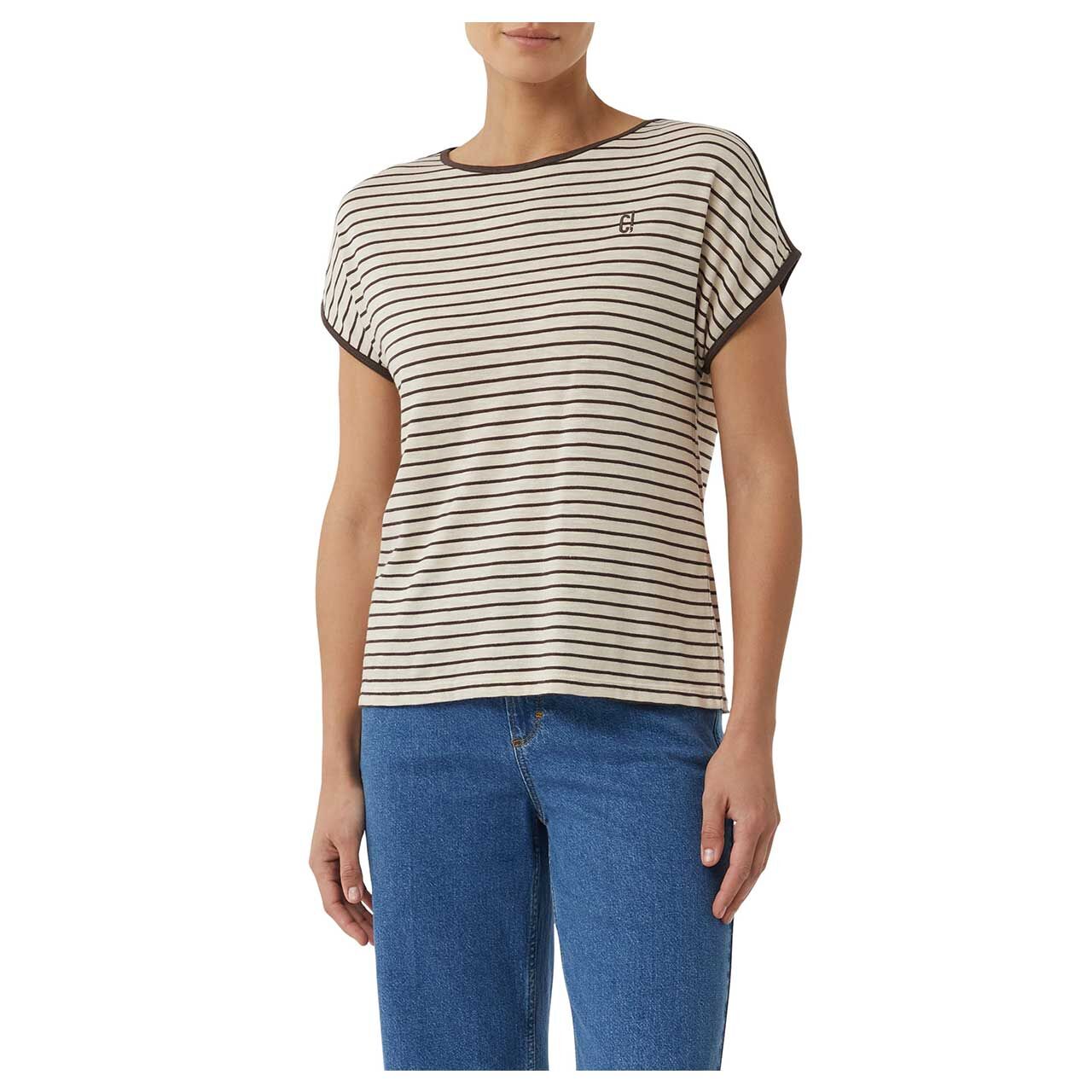 Damen T-Shirt von Comma in Braun gestreift, detaillierte Vorderansicht