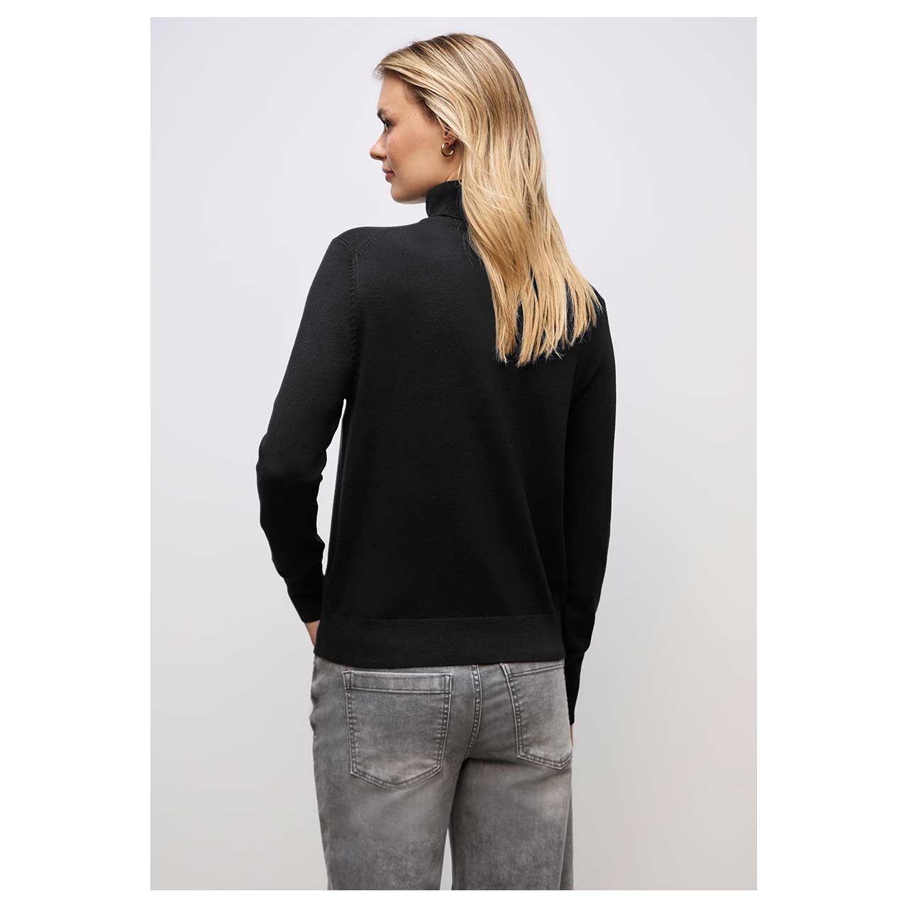 Damen Rollkragen Pullover Basic Roll-Neck von Street One in Schwarz, Rückansicht am Model