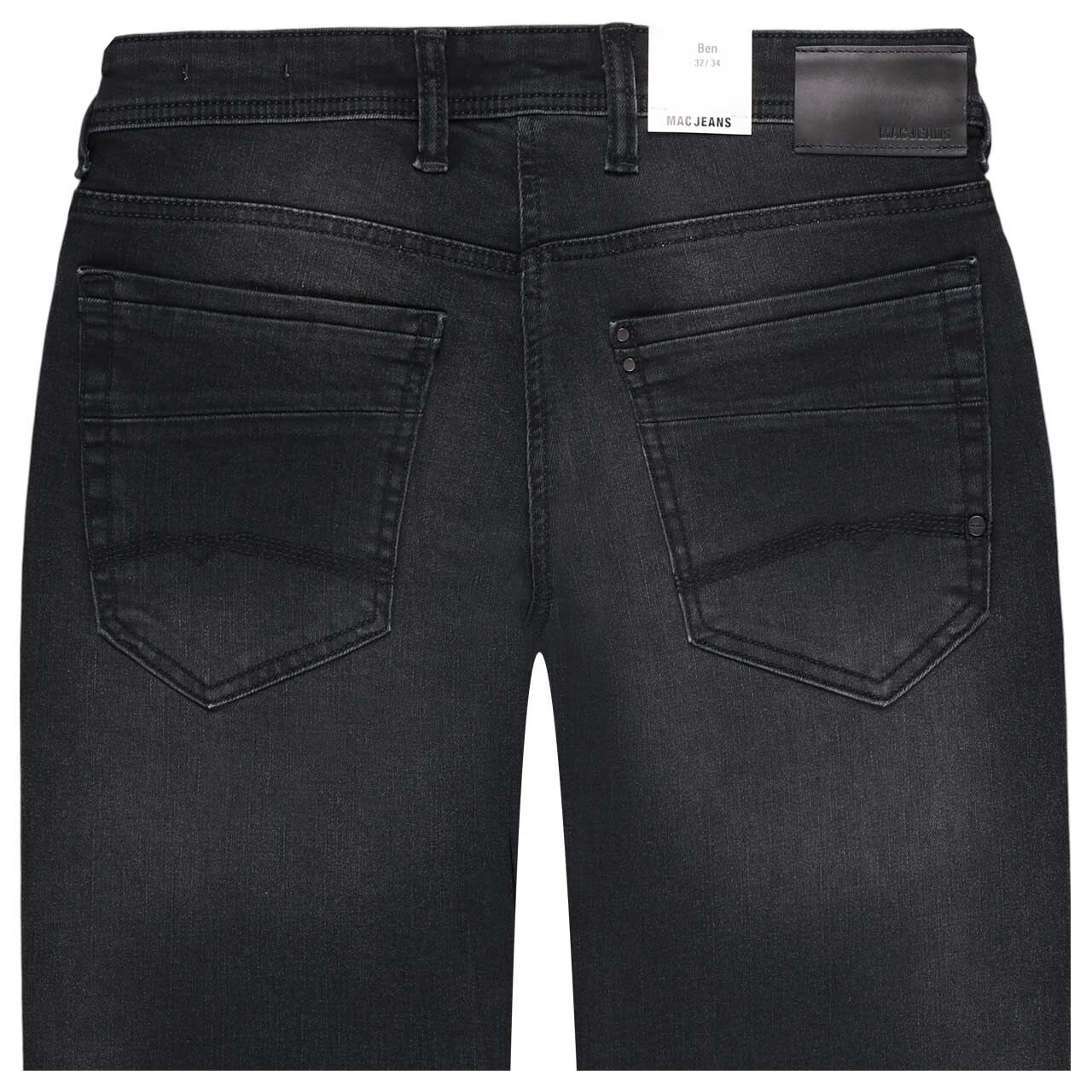 Stretch Herrenjeans Ben von MAC in Schwarz verwaschen, detaillierte Rückansicht