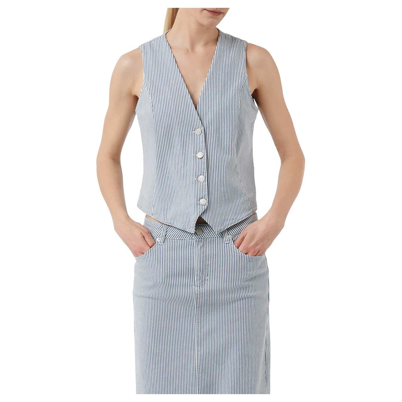 Comma Damen Weste denim stripe smokey blue